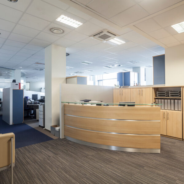 Modern interior with reception desk, new office